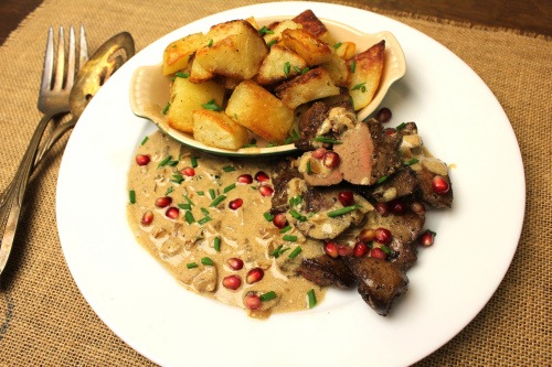 Duck Liver in Brandy Cream Sauce with Pomegranate Seeds